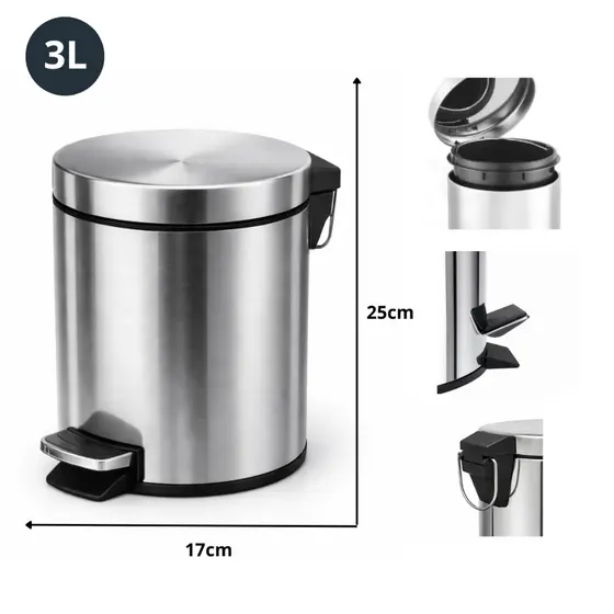 Lixeira Inox Beity 3l Pedal Cesto Removível Banheiro Cozinha