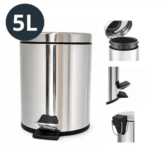 Lixeira Inox 5L - Sem odor e Resistente com Pedal e Cesto Removível