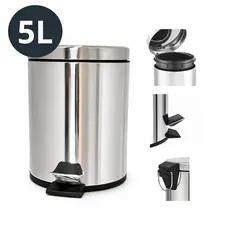 Lixeira Inox 5L - Sem odor e Resistente com Pedal e Cesto Removível