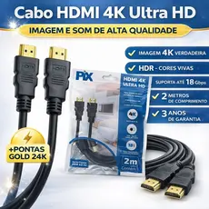 Cabo HDMI Pix 4K Ultra HD 2 metros - Alta velocidade e 3 anos de garantia