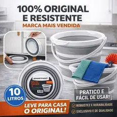 Balde Dobrável Powermaid 10 Litros Retrátil de Silicone Com Alça Lavanderia Multiuso Cozinha, Acampamento, Dobrável