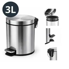 Lixeira Inox 3L - Sem odor e resistente com Pedal e Cesto Removível