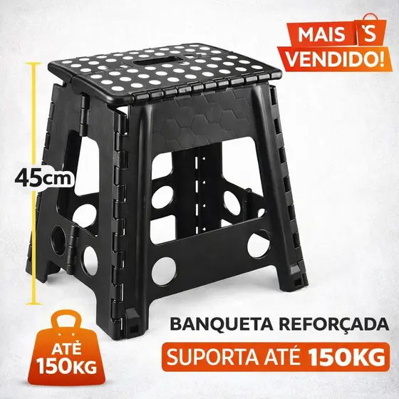 Banquinho Banqueta Dobrável 45cm Plástico Resistente 150kg