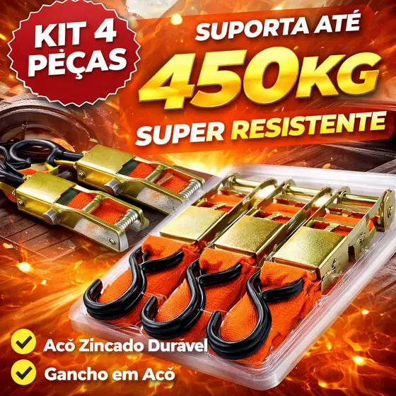 Cinta para Carga com Catraca Golfield - 4 peças Suporta até 450kg, Com Gancho, Amarrar Carga
