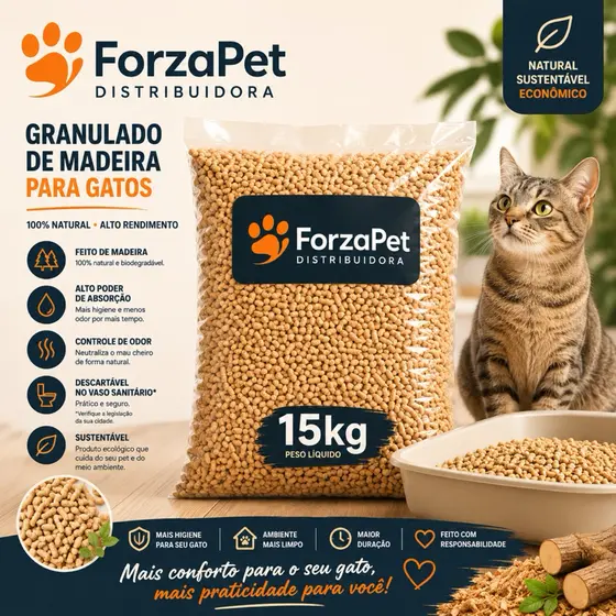 Granulado de Madeira 15kg para Gatos e Pets | Alta Absorção | 100% Natural