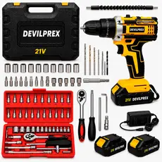 Kit Furadeira Parafusadeira 2 Baterias Profissional 21V Bivolt Acessórios E Maleta Soquete