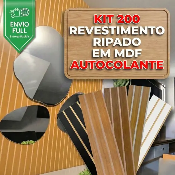 Kit 200 Placas Ripadas Autocolantes com Relevo em MDF Premium - ENVIO FULL