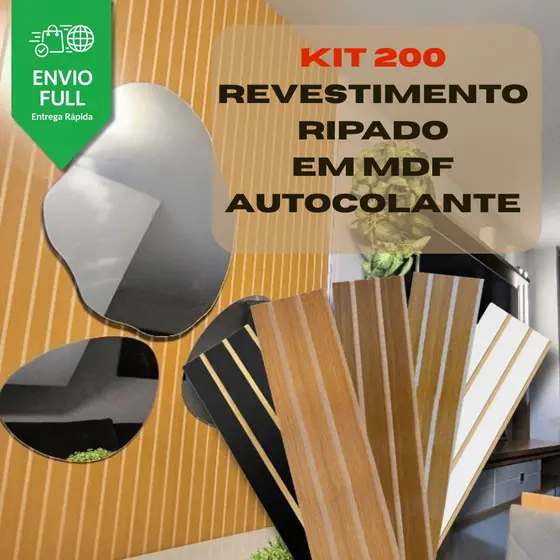 Kit 200 Placas Ripadas Autocolantes em MDF Premium - ENVIO FULL
