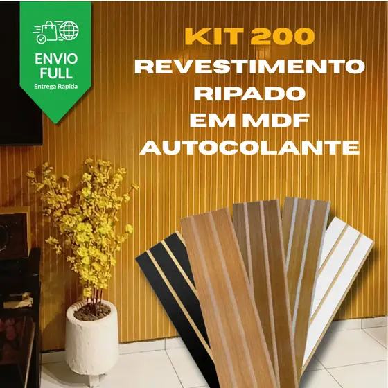 Kit 200 Placas Painel Ripado em MDF Autocolante Decorativo para Sala Quarto Escritorio - ENVIO FULL
