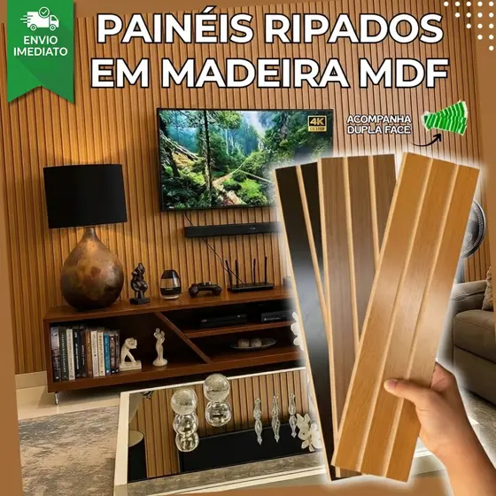 Kit ATÉ 250 Placas Painel Ripado Decorativo MDF 45x11 De Alta Qualidade - KITS DIVERSOS - ENVIO FULL