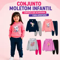 Conjunto Moletom Infantil Menina com Capuz Inverno Frio Tam 01 ao 08 Feminino
