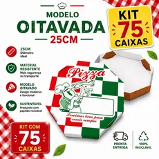KIT 75 Caixas De Pizza N° 25 Oitavada, Reforçada e Branca