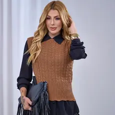 Colete Feminino Tricot Tranças Regata Elegante Inverno Moda Casual Colete Sem Mangas Terceira Peça