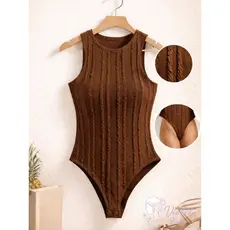 Body Canelado Feminino Sem Manga Gola Redonda Ajuste Perfeito