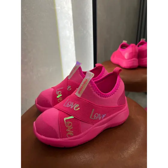 Tênis Infantil Novopé Sola Alta Rosa Pink Love Menina Confortável Casual Leve Dia a Dia Escola Aula