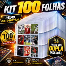 Kit 100 Folhas p/ Cards 9 Bolsos Fichário Álbum Pokémon Kpop - O Dobro Pelo Mesmo Preço