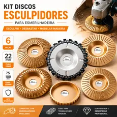 Kit 6 22mm Disco Desbaste E Corte Madeira 100mm/75mm P/ Esmerilhadeira Furo 16/22mm Dourado