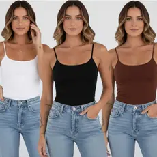 Kit 3 Blusa Regata Feminina Suplex Alça Fina Cropped Tube Básica Alcinha