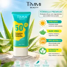 Protetor Solar FPS 50 TIMMI BEAUTY Toque Leve Não Oleoso com Aloe Vera e Ação Antimanchas