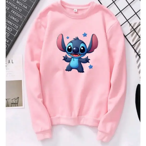 Moletom Feminino Stitch Fofo Moletom Gola Careca Casaco Feminino Moletom Feminino