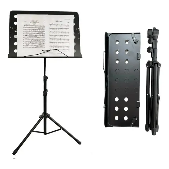 Estante De Partitura Reforçado Dobravel Pedestal Tripé Art Guitars Preto