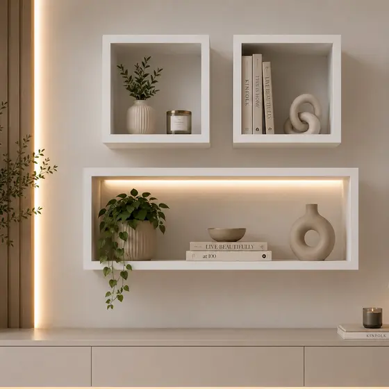 Kit 3 Nichos Decorativos MDF 15mm Branco Organizador Parede Sala Quarto Cozinha