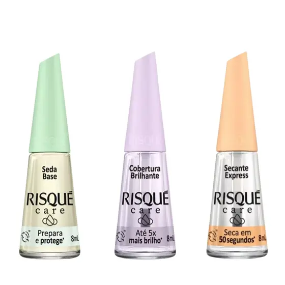 Kit Completo Risqué Care 8ml – Seda Base, Extra Brilho e Secante Express Cuidados