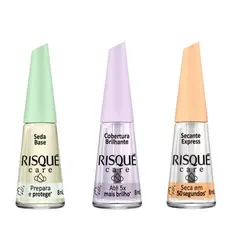 Kit Completo Risqué Care 8ml – Seda Base, Extra Brilho e Secante Express Cuidados