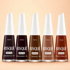 Kit Esmaltes Risqué Novas Cores Cremosas Tons Terrosos Marrom Nude Esmalte Atacado
