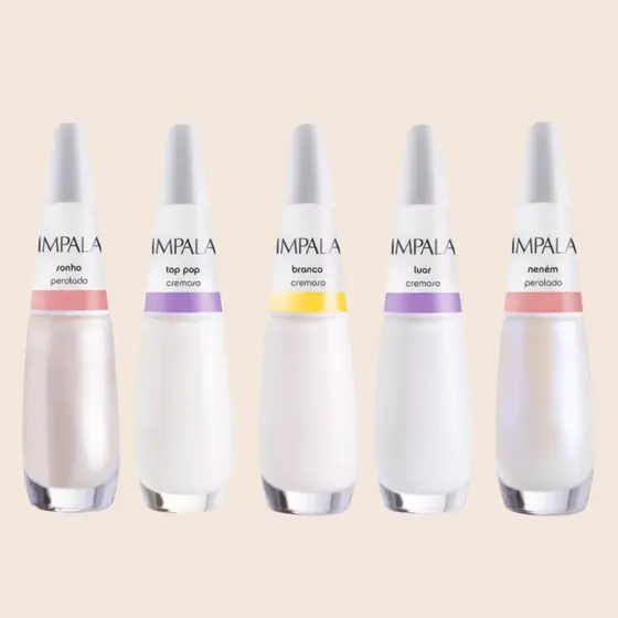 Kit 5 Esmalte Impala Francesinha Branco Clarinho Perolado Cremoso
