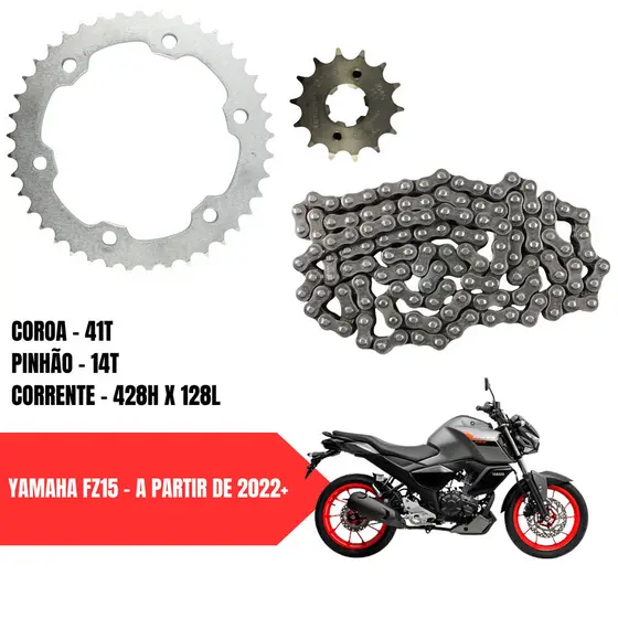 Kit Relação Transmissão FZ 15 Yamaha 2021 a 2025 Aço 1045 Original Yamaha Envio Imediato