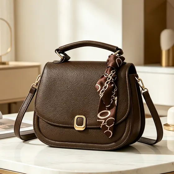 Bolsa feminina couro sintético matriz costurada alça de mão e transversal laço de cetim pequena moda
