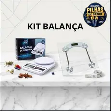 Kit Bem-Estar: Balança Digital de Cozinha 10kg + Balança Corporal Digital 180kg Vidro Temperado