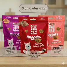 Petisco Snack Quatree Gatos Nuggets Bola de Pelo 150g kit 3 unidades