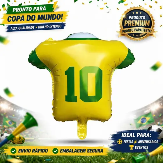10 Balão Metalizado Camisa Brasil 58cm Verde amarelo copa do mundo futebol enfeite decoracao
