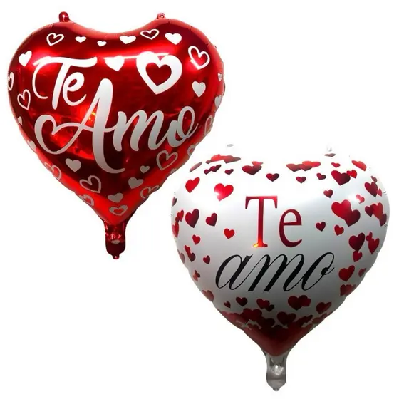 10 Balão Metalizado Coração Te Amo Vermelho / Branco 45cm - Festa Decoração Enfeite