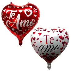 10 Balão Metalizado Coração Te Amo Vermelho / Branco 45cm - Festa Decoração Enfeite