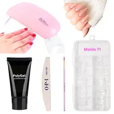 Kit Alongamento Poligel Polygel + Lixa + Molde F1 + Mini Cabine Poly Gel + Pincel