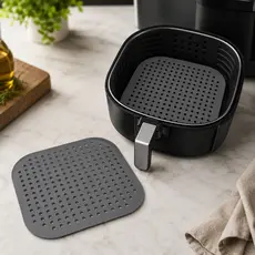 Protetor Para Air Fryer Tapete Silicone Premium Quadrado Cinza Antiaderente Resistente ao Calor e Fácil de Limpar