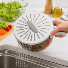 Cesto De Drenagem Com Cabo Dobrável Tampa-Bacia De Legumes De Grande Capacidade