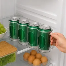 Organizador de Latas e Garrafas com Alça Transparente Para Geladeira Porta 4 Latas Dispenser