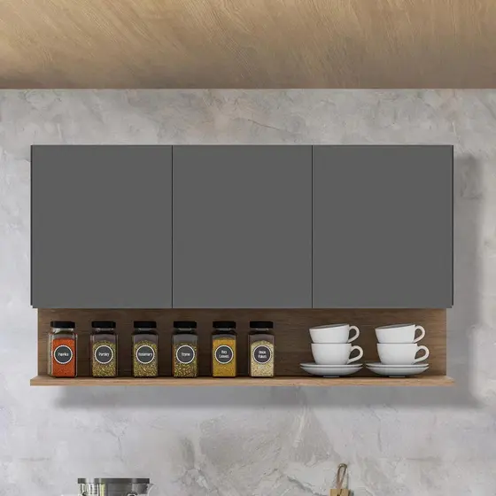 Armário de Cozinha Aéreo 118cm 3 Portas Duda Z34 Grafite/Freijó - Mpozenato