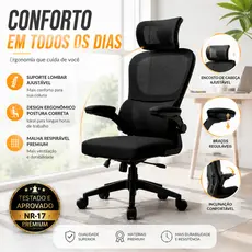 Cadeira de Escritório Ergonômica Giratória Presidente com Apoio Lombar e Braços Ajustáveis
