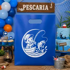 Sacola para festa, 20x30 - Pescaria - Pesca - Comemoração - Aniversario de Pesca - Infantil/Adulto - Lembrancinha