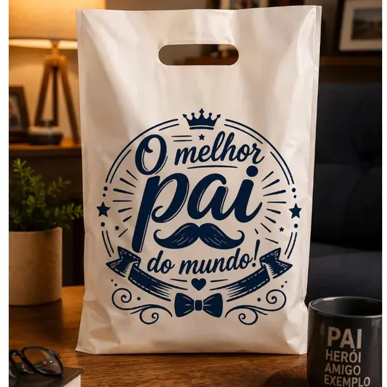 Sacola Temática Dia dos Pais TAM 30x40 O Melhor Pai do Mundo - 25 ou 50 Unidades