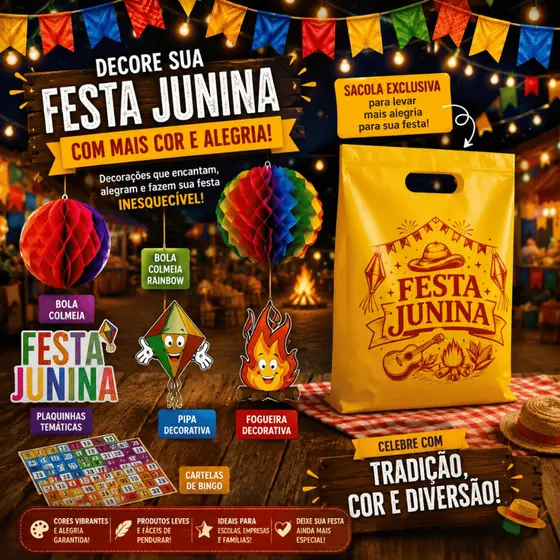 Kit de Decoração Temática Festa Junina - 5 itens