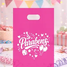Sacola de Aniversário Lembrancinha Personalizada com Parabéns Plástica Festa Infantil Masculina/Feminina tamanho 20x30