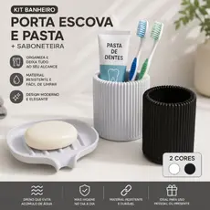 Kit Banheiro Moderno Porta Escova de Dente e Saboneteira de Escoamento - Design Minimalista
