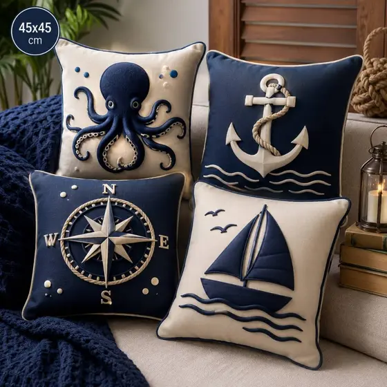 KIT 04 CAPAS DE ALMOFADAS DECORAÇÃO PARA CASA - MARINHEIRO