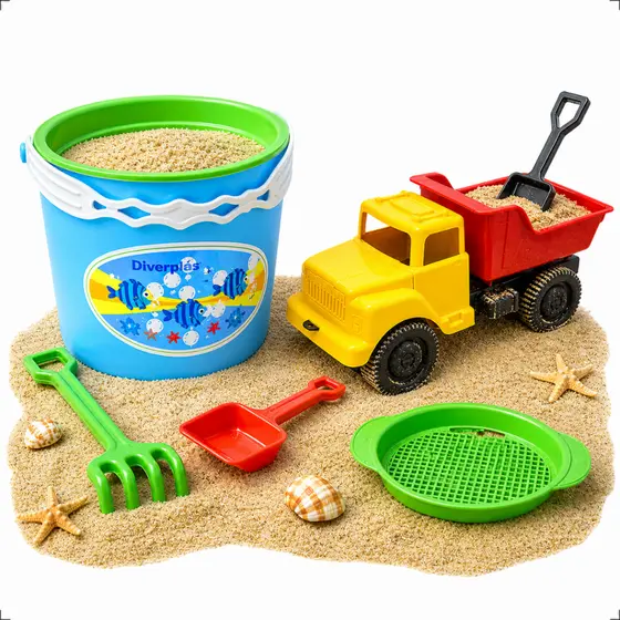 Kit Baldinho Praia Infantil + Mini Caminhão Basculante Com Pá Areia Brinquedo Praia Parquinho